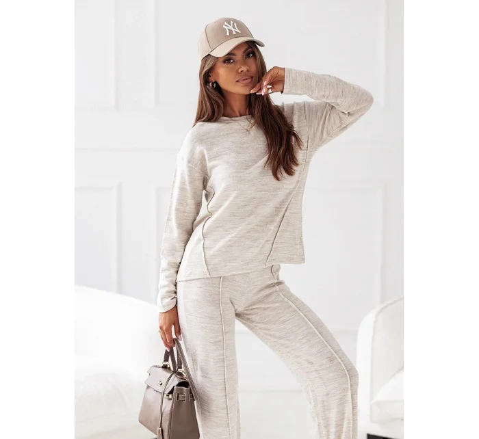 Béžový úpletový komplet blůza a kalhoty model 19673971 - Moon Béžový úpletový komplet blůza a kalhoty model 19673971 - Moon