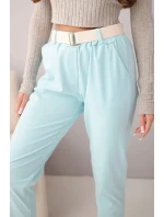 Dámske bavlnené nohavice s opaskom a ohrnutou nohavicou mätou