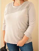 Dámská bavlněná mikina Plus Size s průřezovou vsadkou a kapsou fango zelená Dámská bavlněná mikina Plus Size s průřezovou vsadkou a kapsou fango zelená