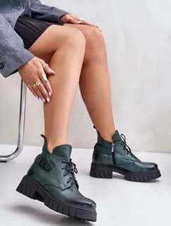 Dámské Kožené Kotníkové Boty S Svrškem Zateplené Tmavě Zelené model 21673818 - Zazoo