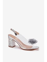 Transparentne Sandały Na Słupku Z Kryształkami I Ozdobą D&A MR51-702 Srebrne Transparentne Sandały Na Słupku Z Kryształkami I Ozdobą D&A MR51-702 Srebrne