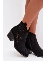 Dámské perforované cowboy boty na podpatku S.Barski HY61-8012 Černé
