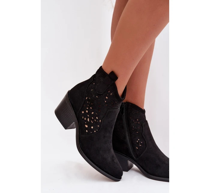 Dámské perforované cowboy boty na podpatku S.Barski HY61-8012 Černé