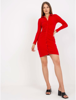 Základné červené rebrované šaty s gombíkmi RUE PARIS