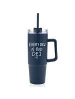 EVERY DEJ IS GUD DEJ - tmavě modrý cestovní hrnek s průhledným víčkem 900 ml