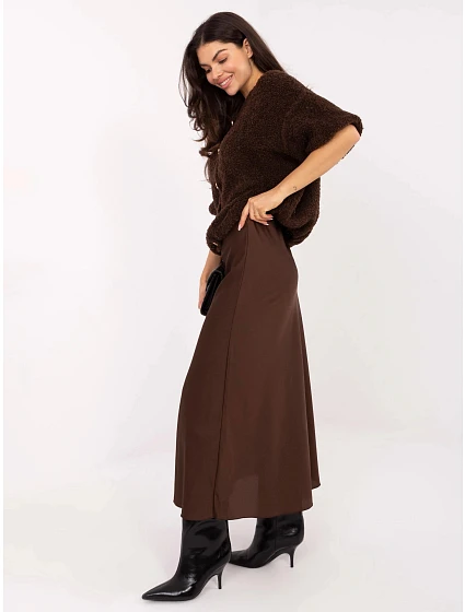 Hnědá saténová maxi sukně model 21756287 - Factory Price