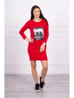 Šaty s potiskem model 18744060 v červené barvě - K-Fashion