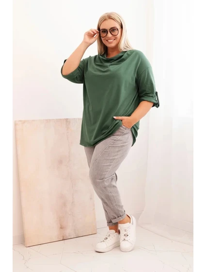 Dámská blůza Plus Size s bavlnou volného střihu s vodním výstřihem tmavě zelená Dámská blůza Plus Size s bavlnou volného střihu s vodním výstřihem tmavě zelená