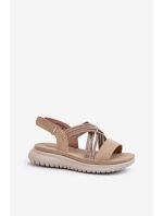 Lehké Dámské Pohodlné Sandály Na Suchý Zip Beige model 21661191 - EVENTO Lehké Dámské Pohodlné Sandály Na Suchý Zip Beige model 21661191 - EVENTO