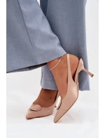 Dámské sandály na podpatku s ozdobným detailem Béžové model 22027885 - Boto