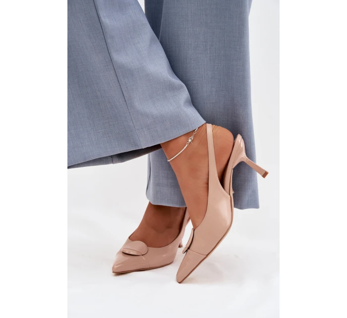 Dámské sandály na podpatku s ozdobným detailem Béžové model 22027885 - Boto