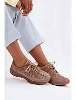 Kožené polobotky sneakers dámské vzorované model 22100638 Světle hnědé - SERGIO LEONE