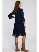 model 18003018 Jednoduché šifonové šaty tmavě modré - STYLOVE model 18003018 Jednoduché šifonové šaty tmavě modré - STYLOVE