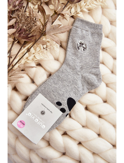 Dámske bavlnené ponožky s aplikáciou medvedíka, sivé