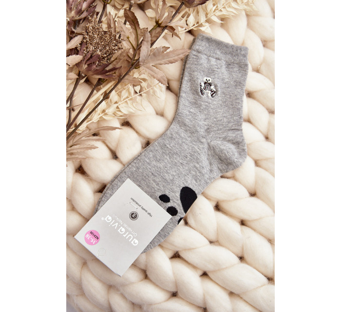 Dámske bavlnené ponožky s aplikáciou medvedíka, sivé