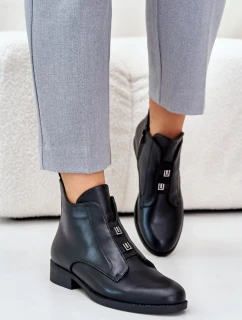 Zateplené dámske členkové topánky na podpätku z ekokože S.Barski Black