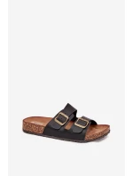 Dámske papuče na korkovej platforme s prackami - čierne