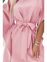 SOFIA   dámské šaty ve špinavě růžové barvě se zavazováním v pase model 20279401 - numoco