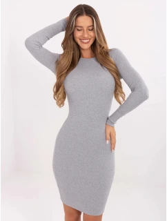Šedé rebrované šaty s okrúhlym výstrihom (5131-18P)
