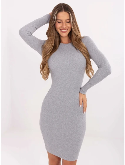 Šedé rebrované šaty s okrúhlym výstrihom (5131-18P)