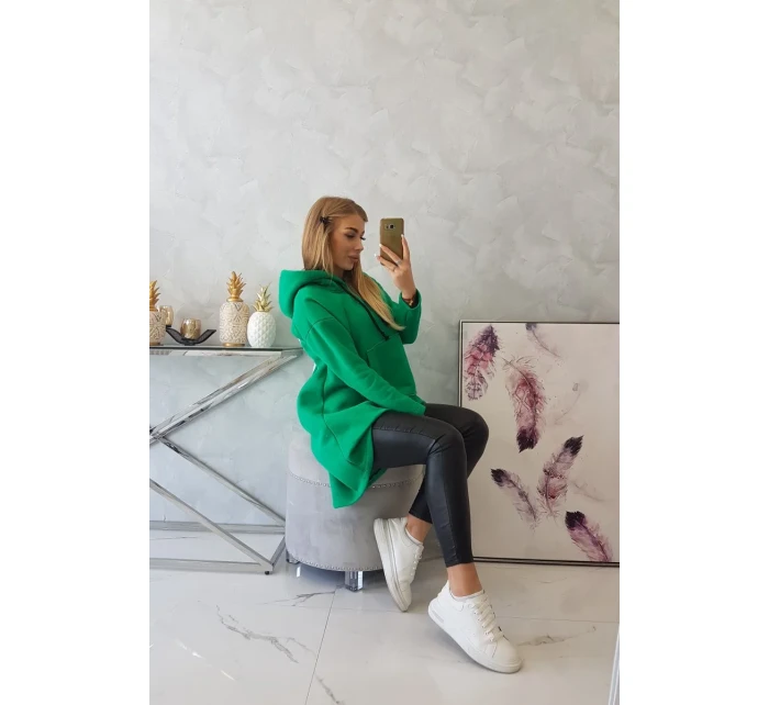 Zateplená mikina s dlouhými zády a kapucí zelená