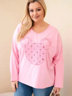 Dámske Plus veľkosť bavlnené V-neck blúzka svetlo ružová
