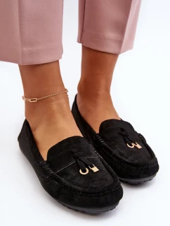 Damskie Zamszowe Klasyczne Mokasyny Czarne Ontala