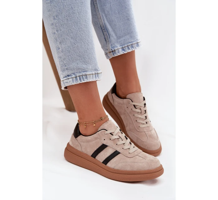 Zamszowe Sneakersy Damskie Na Platformie Beżowe Elivienne Zamszowe Sneakersy Damskie Na Platformie Beżowe Elivienne