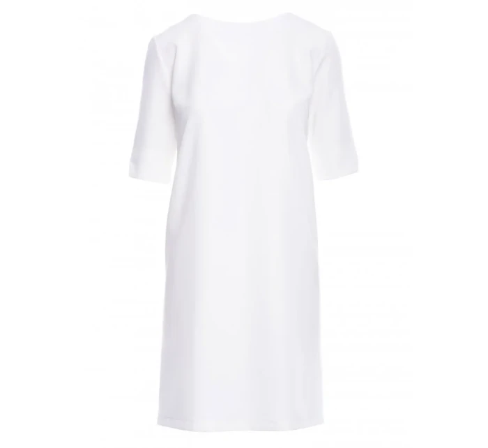 S113 Minimalistické šaty s výstrihom do V na chrbte - ecru