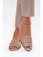 Dámske kožené perforované baleríny s otvorenou špičkou S.Barski - zlaté