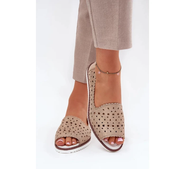 Dámske kožené perforované baleríny s otvorenou špičkou S.Barski - zlaté