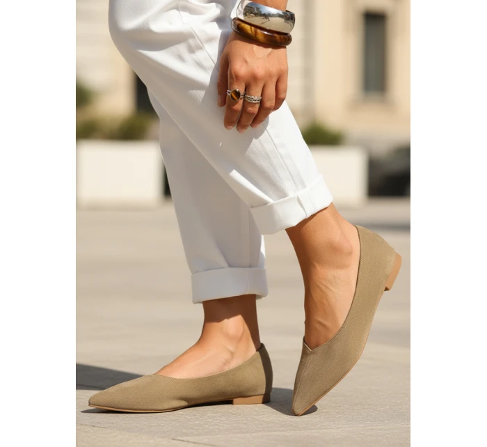 Dámske semišové baleríny v khaki farbe FashionStreet khaki ZY1350