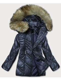 Tmavomodrá dámska bunda s kapucňou pre prechodné obdobie (H-97)