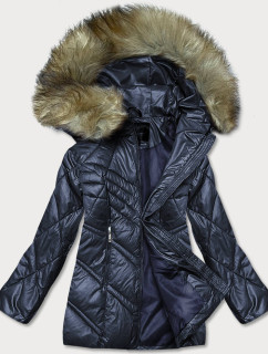 Tmavomodrá dámska bunda s kapucňou pre prechodné obdobie (H-97)