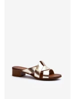 Zazoo 40236 Skórzane Klapki Damskie Na Niskim Obcasie Złote