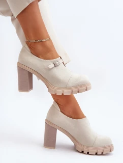 Damskie Półbuty Na Obcasie Słupku Jasnobeżowe Tauina