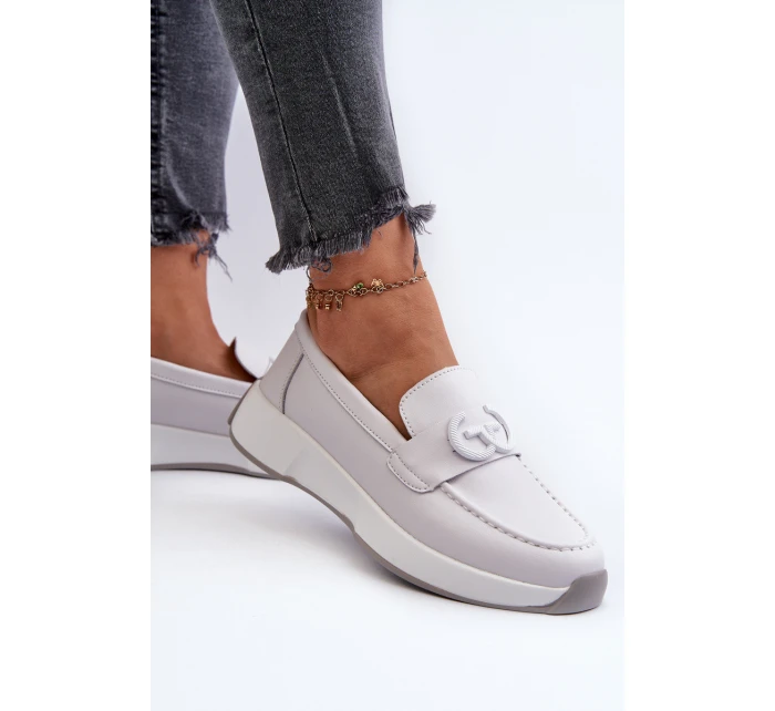 Dámské Kožené Mokasíny Na Platformě Světle Šedé model 21659703 - S.Barski