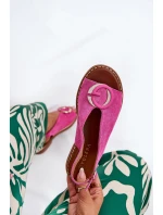 Płaskie Sandały Z Ozdobą Różowe Haliones