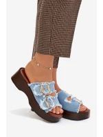 Dámske papuče na platforme 100-486 Džínsová modrá s čiernou - Joalice Paris Dámske papuče na platforme 100-486 Džínsová modrá s čiernou - Joalice Paris