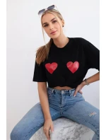Bavlnená blúzka s potlačou srdca čierna
