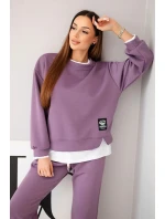 Dámský komplet s s volnou mikinou a tepláky fialový model 21808629 - K-Fashion Dámský komplet s s volnou mikinou a tepláky fialový model 21808629 - K-Fashion
