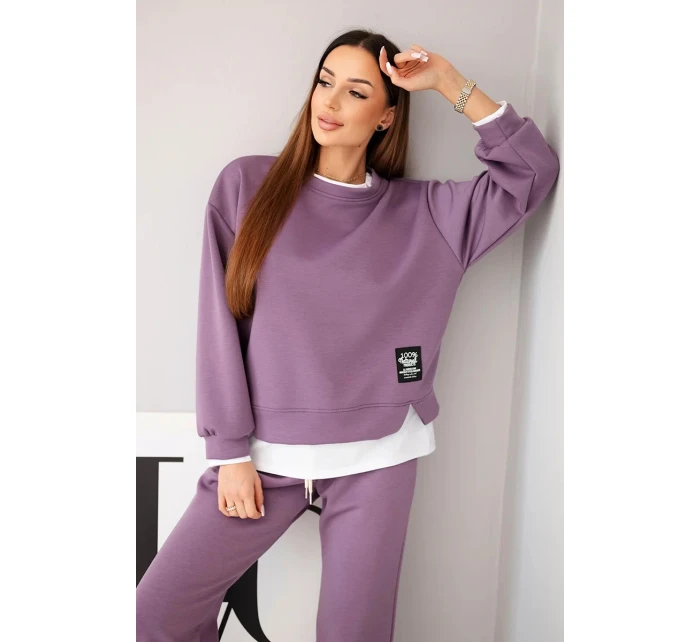 Dámský komplet s s volnou mikinou a tepláky fialový model 21808629 - K-Fashion Dámský komplet s s volnou mikinou a tepláky fialový model 21808629 - K-Fashion