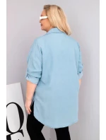 Dámske lyocelové tričko s predĺženým chrbtom a gombíkovými rukávmi Light Denim v nadmernej veľkosti