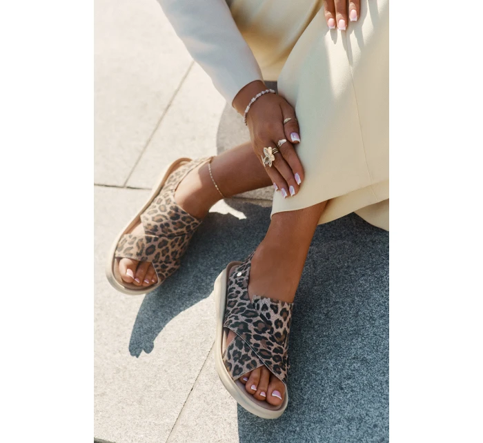 Zazoo 40392 Skórzane Sandały Damskie Panterka Brązowe Zazoo 40392 Skórzane Sandały Damskie Panterka Brązowe