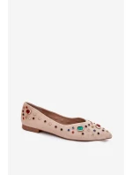 Baleriny Damskie Zdobione Kryształkami Beżowe Valena