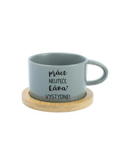PRÁCE NEUTEČE, KÁVA VYSTYDNE! - šedý hrníček makronka 200 ml
