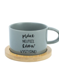 PRÁCE NEUTEČE, KÁVA VYSTYDNE! - šedý hrníček makronka 200 ml