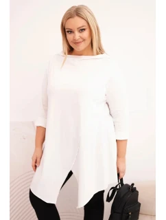 Dámske Plus veľkosť bavlnená blúzka asymetrické s roll-up rukávy biela