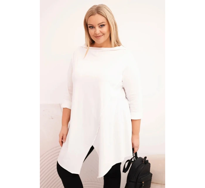Dámske Plus veľkosť bavlnená blúzka asymetrické s roll-up rukávy biela