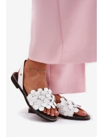 Skórzane Sandały Na Płaskim Obcasie Zazoo 40425 Białe